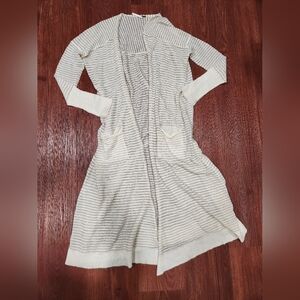 Free People Cream and Gray Striped Cardigan